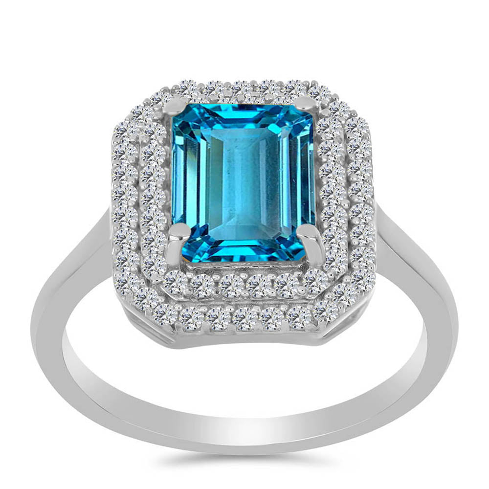 Inel din Argint 925 ( 3.15 grame ) cu Topaz Swiss Blue și Topaz Alb 3.12 Carate 3 