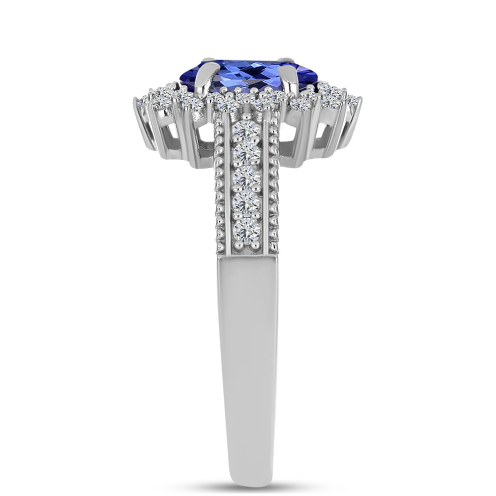 Inel din Argint 925 ( 3.97 grame ) cu Tanzanit AAA și Topaz Alb 1.95 Carate