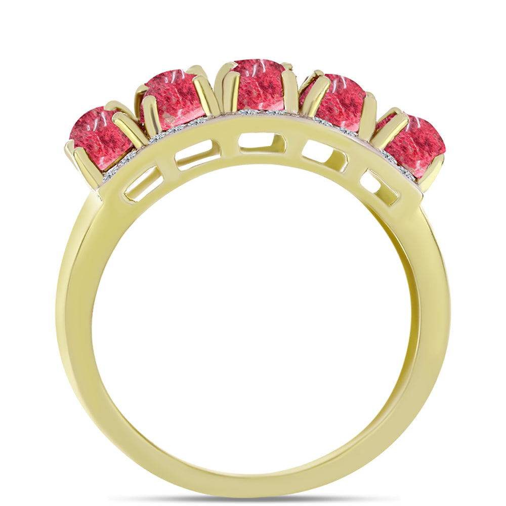 Inel din Argint 925 Placat cu Aur ( 6.88 grame ) cu Thulit și Topaz Alb 5.75 Carate