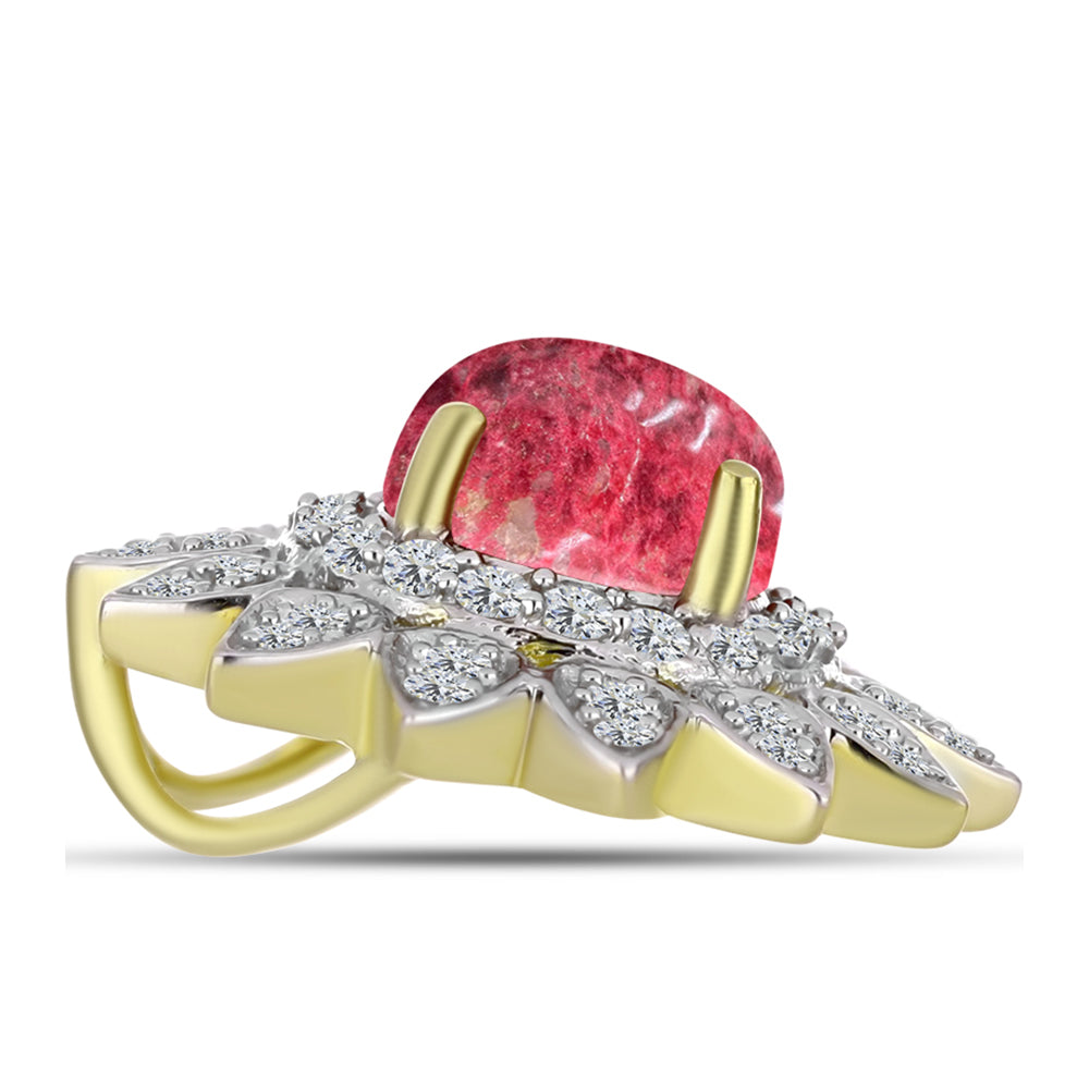 Pandantiv din Argint 925 Placat cu Aur ( 2.86 grame ) cu Thulit și Topaz Alb 3.04 Carate 2 