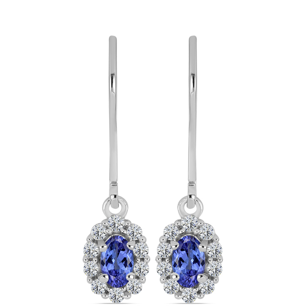 Cercei din Argint 925 ( 1.75 grame ) cu Tanzanit AAA și Topaz Alb 0.91 Carate