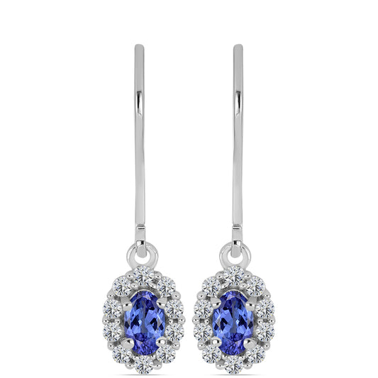 Cercei din Argint 925 ( 1.75 grame ) cu Tanzanit AAA și Topaz Alb 0.91 Carate