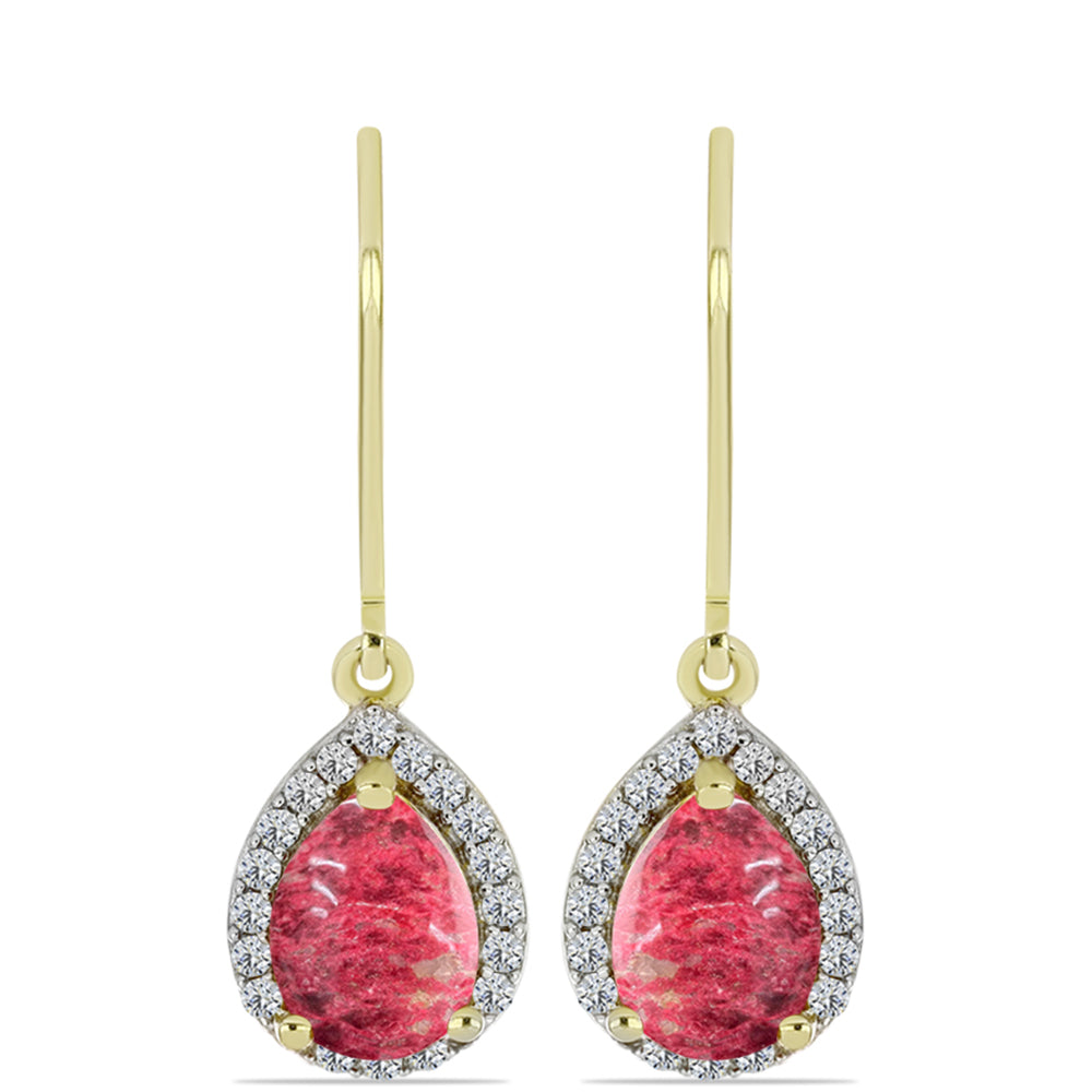 Cercei din Argint 925 Placat cu Aur ( 2.42 grame ) cu Thulit și Topaz Alb 3.33 Carate