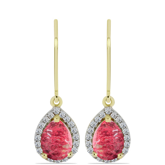 Cercei din Argint 925 Placat cu Aur ( 2.42 grame ) cu Thulit și Topaz Alb 3.33 Carate