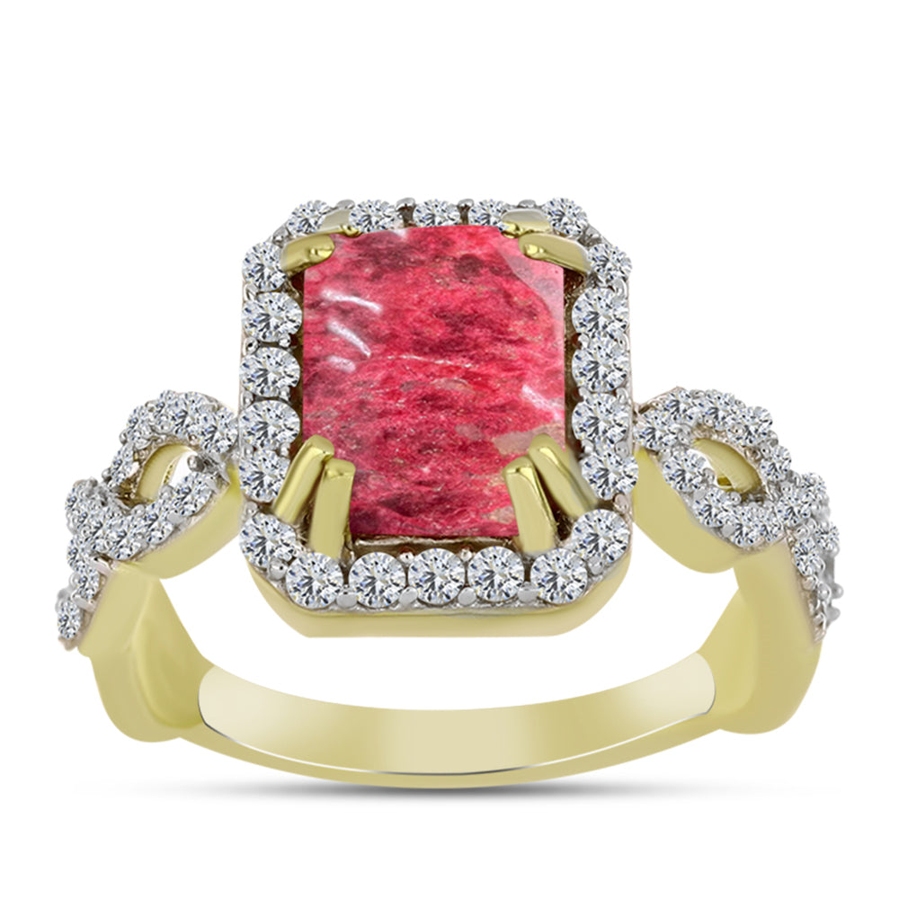 Inel din Argint 925 Placat cu Aur ( 3.58 grame ) cu Thulit și Topaz Alb 3.06 Carate