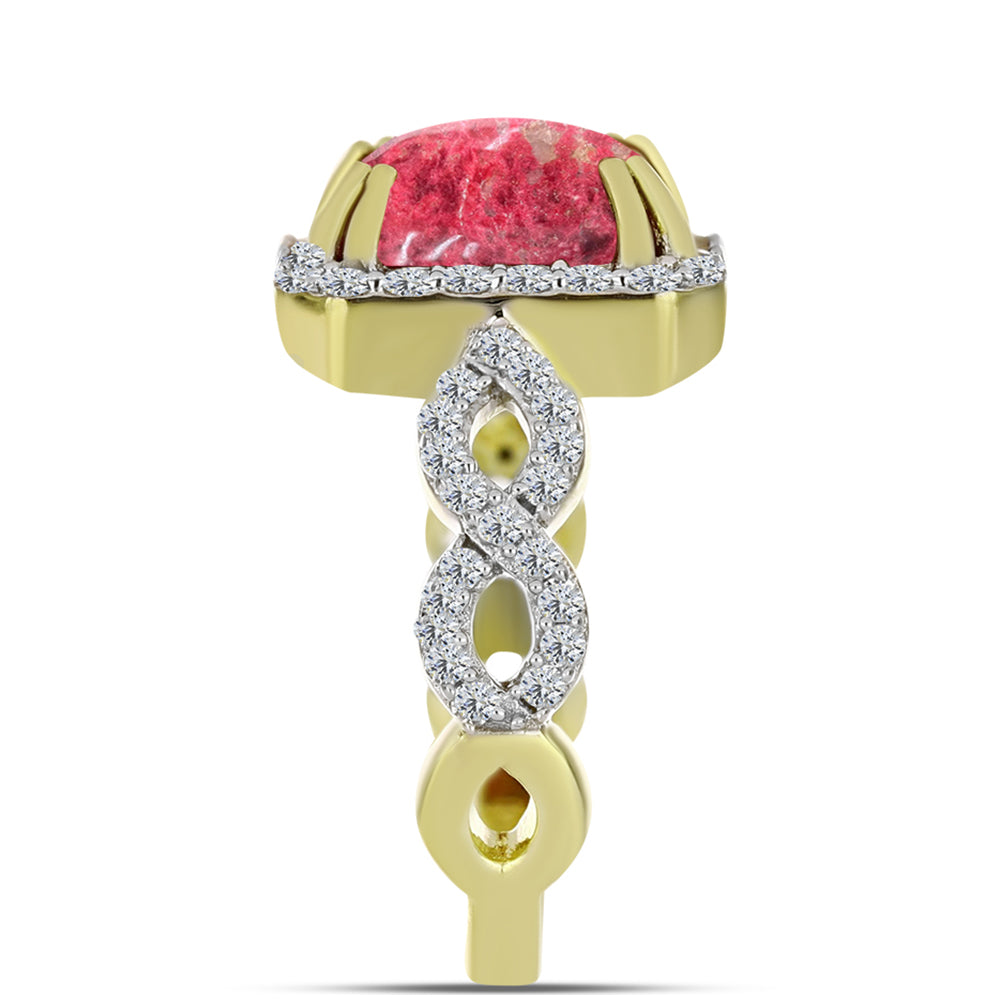 Inel din Argint 925 Placat cu Aur ( 3.58 grame ) cu Thulit și Topaz Alb 3.06 Carate 4 