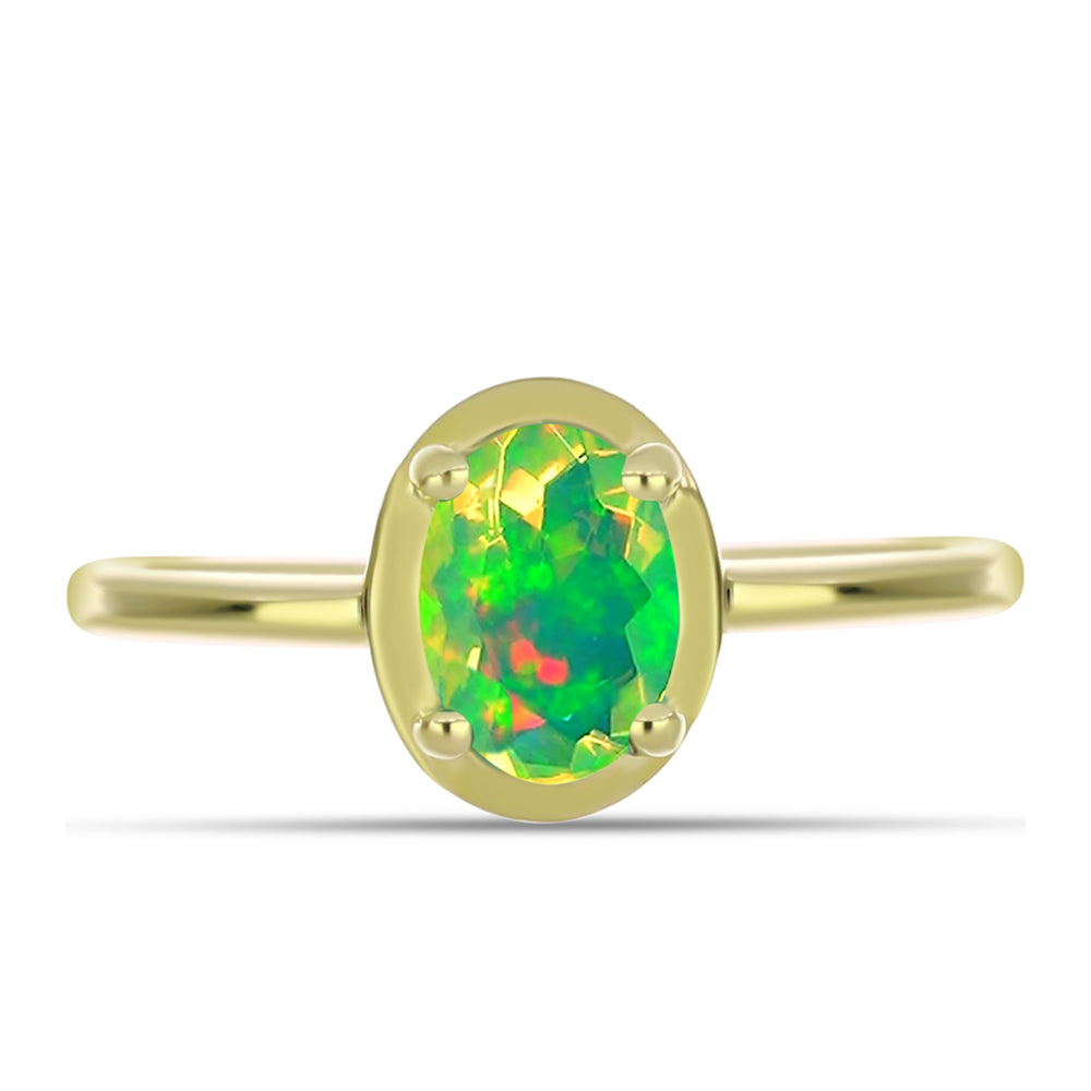 Inel din Argint 925 Placat cu Aur ( 2 grame ) cu Opal Verde Etiopian Lega Dembi 0.47 Carate