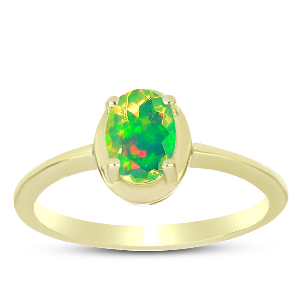 Inel din Argint 925 Placat cu Aur ( 2 grame ) cu Opal Verde Etiopian Lega Dembi 0.47 Carate 3 