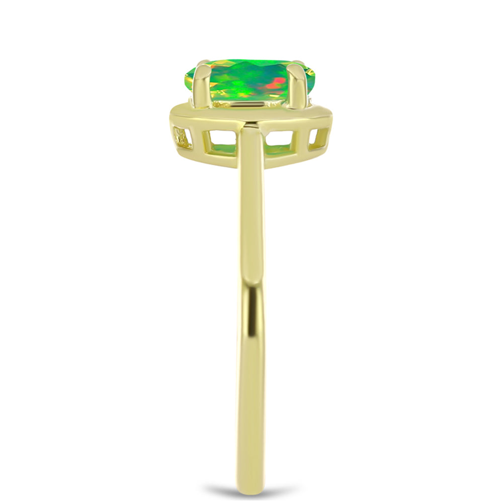 Inel din Argint 925 Placat cu Aur ( 2 grame ) cu Opal Verde Etiopian Lega Dembi 0.47 Carate 4 