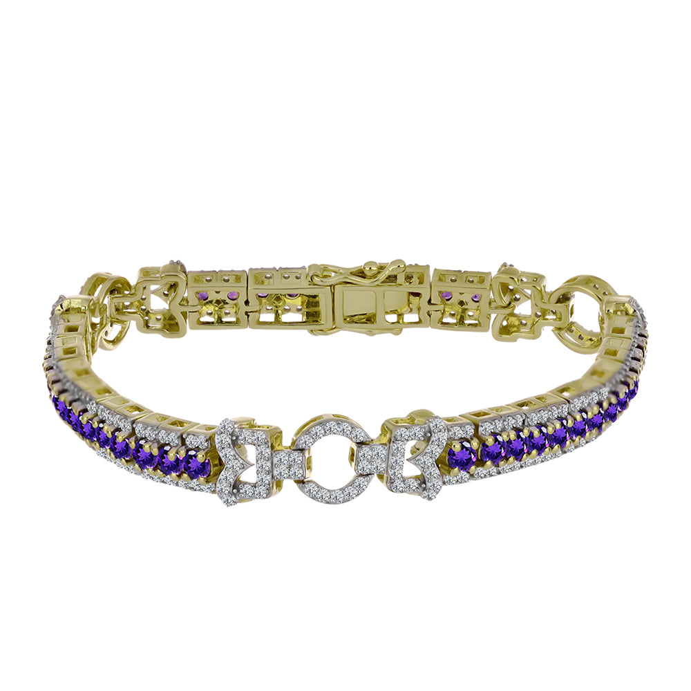 Brățară din Argint 925 Placat cu Aur ( 20.21 grame ) cu Ametist Marocan și Topaz Alb 6.4 Carate