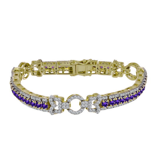Brățară din Argint 925 Placat cu Aur ( 20.21 grame ) cu Ametist Marocan și Topaz Alb 6.4 Carate