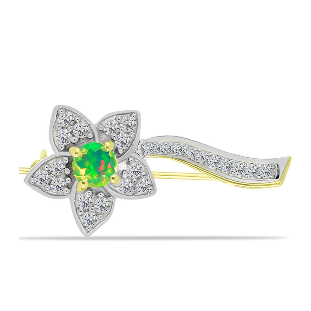 Broşă din Argint 925 Placat cu Aur ( 3.14 grame ) cu Opal Verde Etiopian Lega Dembi și Topaz Alb 0.9 Carate 1 