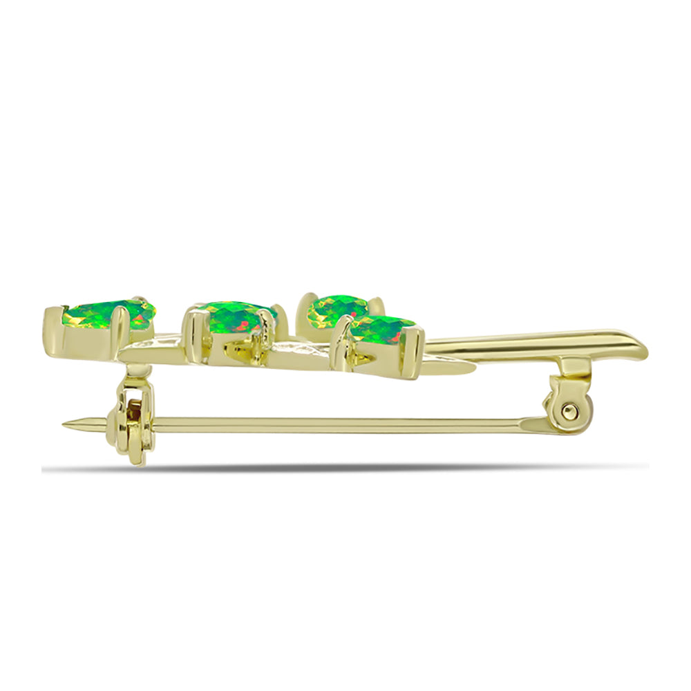 Broşă din Argint 925 Placat cu Aur ( 4.76 grame ) cu Opal Verde Etiopian Lega Dembi 1.18 Carate 2 