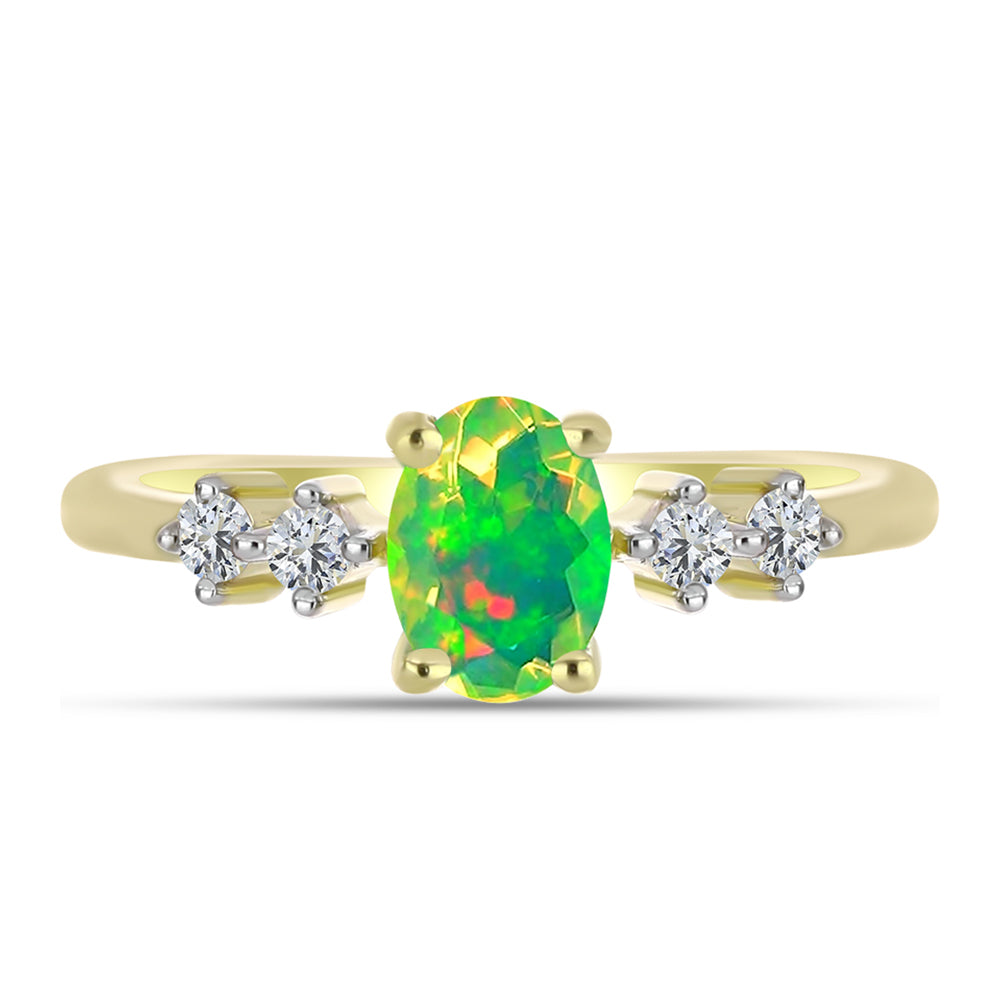 Inel din Argint 925 Placat cu Aur ( 2.03 grame ) cu Opal Verde Etiopian Lega Dembi și Topaz Alb 0.64 Carate 1 