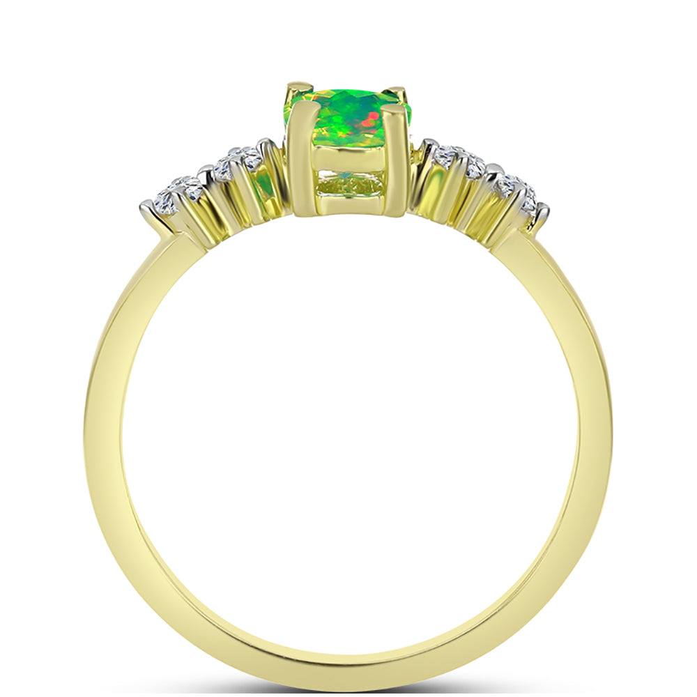 Inel din Argint 925 Placat cu Aur ( 2.03 grame ) cu Opal Verde Etiopian Lega Dembi și Topaz Alb 0.64 Carate 2 