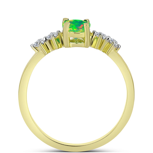 Inel din Argint 925 Placat cu Aur ( 2.03 grame ) cu Opal Verde Etiopian Lega Dembi și Topaz Alb 0.64 Carate