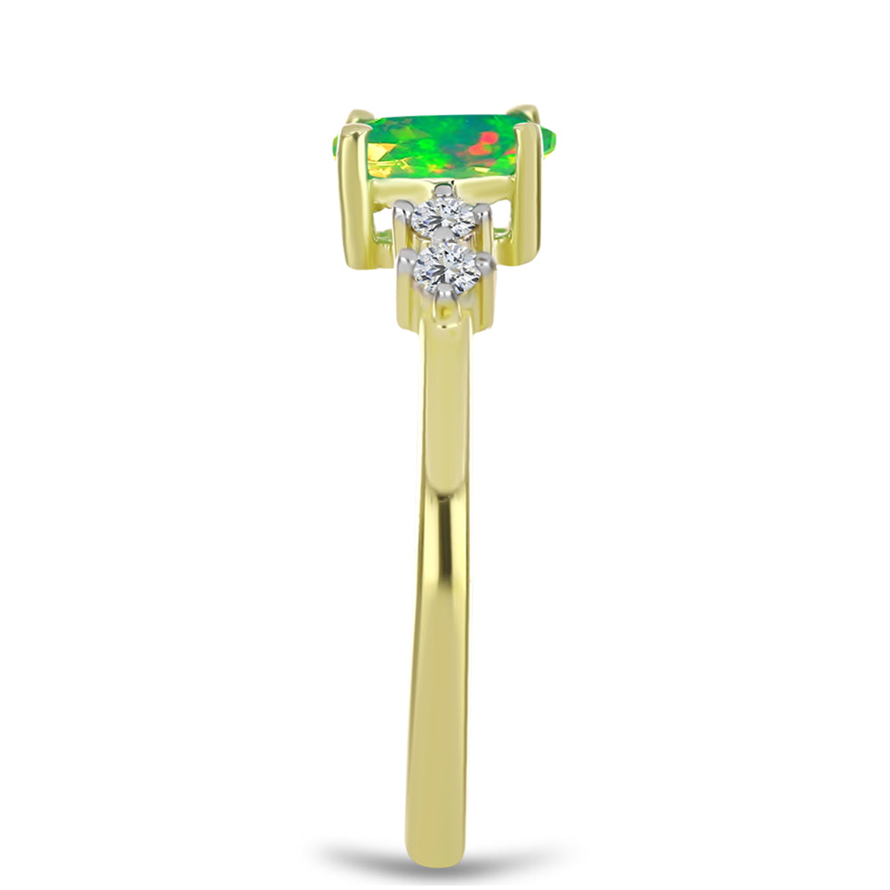 Inel din Argint 925 Placat cu Aur ( 2.03 grame ) cu Opal Verde Etiopian Lega Dembi și Topaz Alb 0.64 Carate 4 