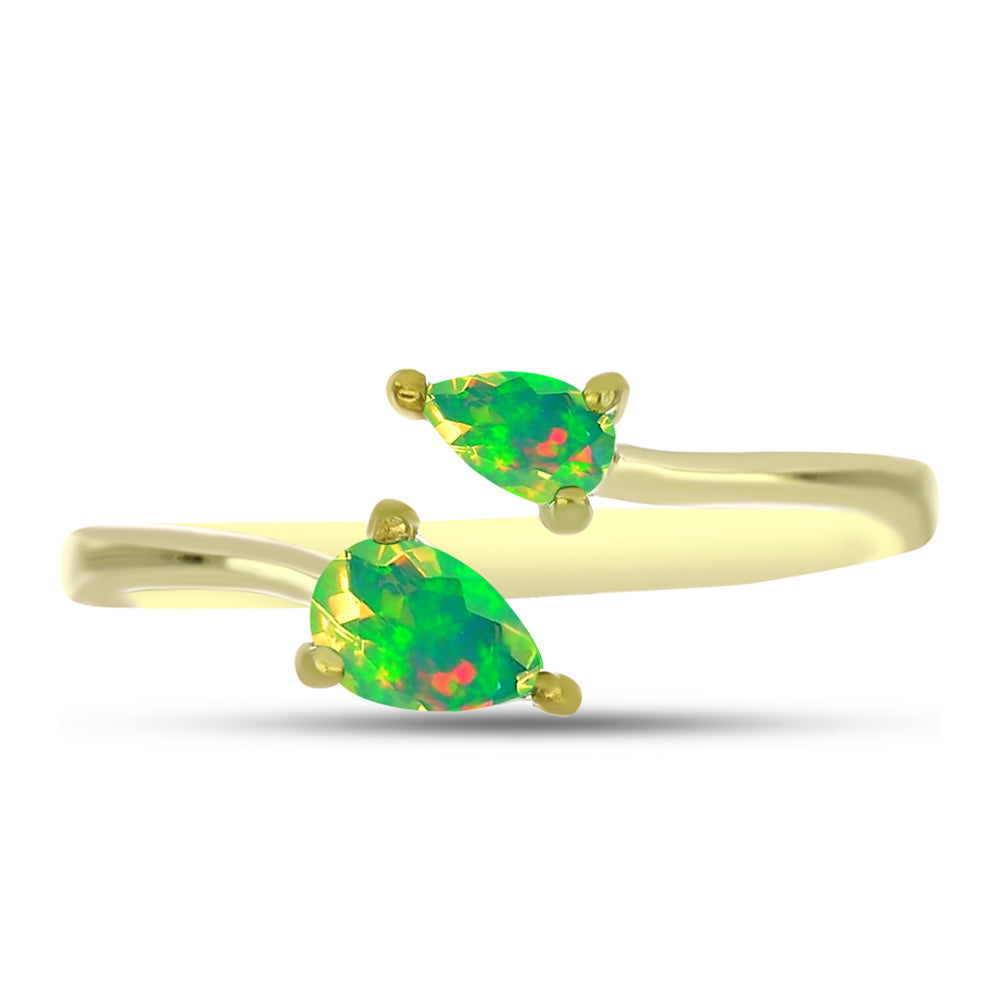 Inel din Argint 925 Placat cu Aur ( 1.78 grame ) cu Opal Verde Etiopian Lega Dembi 0.37 Carate