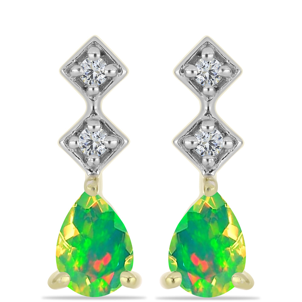 Cercei din Argint 925 Placat cu Aur ( 3.05 grame ) cu Opal Verde Etiopian Lega Dembi și Topaz Alb 1 Carate