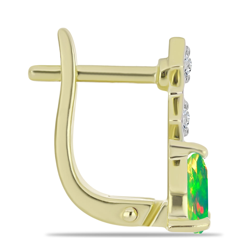 Cercei din Argint 925 Placat cu Aur ( 3.05 grame ) cu Opal Verde Etiopian Lega Dembi și Topaz Alb 1 Carate 2 