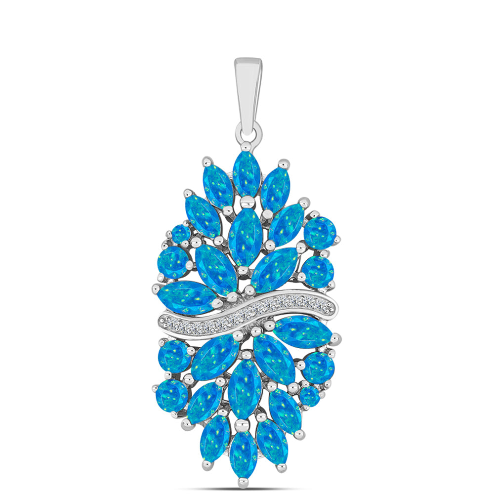 Pandantiv din Argint 925 ( 3.84 grame ) cu Opal Albastru Etiopian Paraiba și Topaz Alb 2.63 Carate 1 