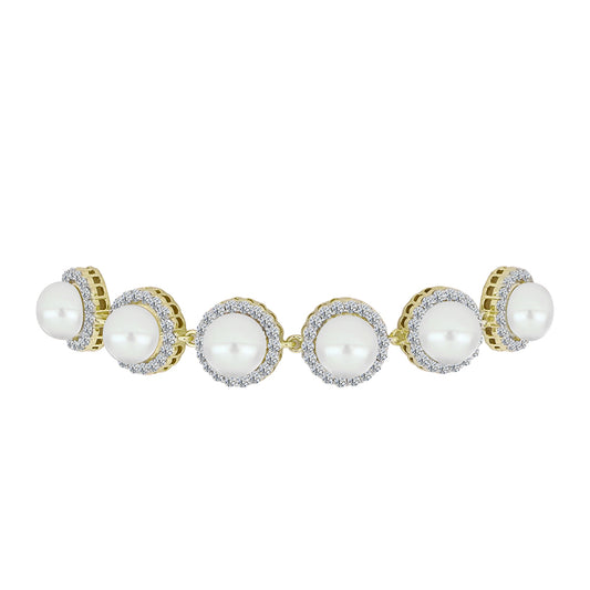 Brățară din Argint 925 Placat cu Aur ( 10.21 grame ) cu Perlă de Apă Dulce Albă și Topaz Alb 17.46 Carate