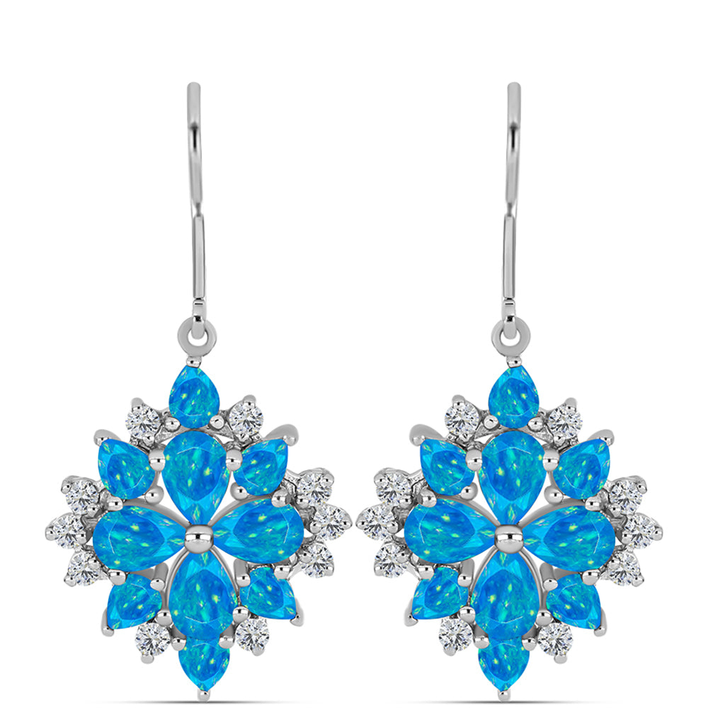 Cercei din Argint 925 ( 4.4 grame ) cu Opal Albastru Etiopian Paraiba și Topaz Alb 3.87 Carate