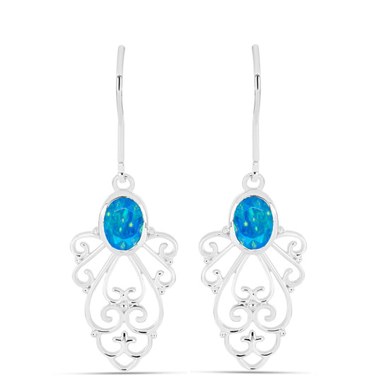 Cercei din Argint 925 ( 2.92 grame ) cu Opal Albastru Etiopian Paraiba 0.95 Carate