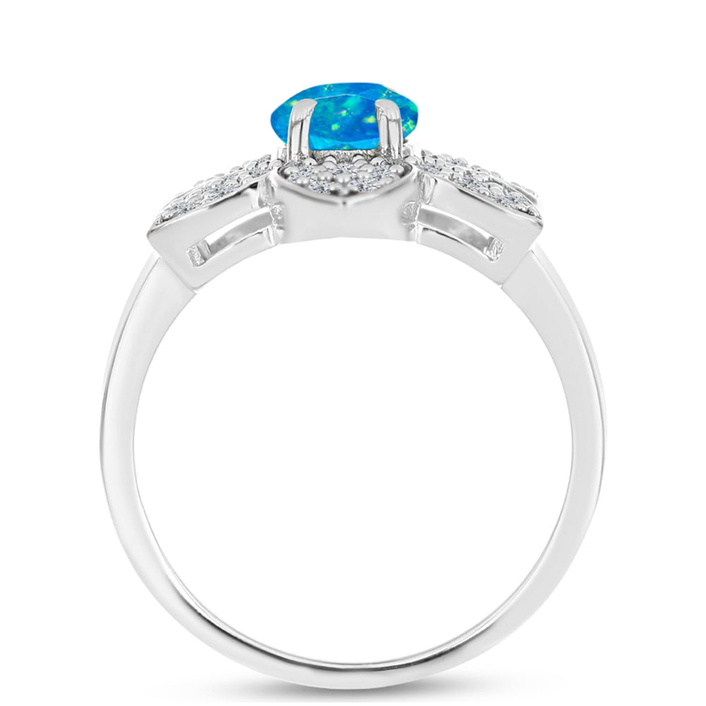 Inel din Argint 925 ( 4.28 grame ) cu Opal Albastru Etiopian Paraiba și Topaz Alb 1.56 Carate 2 