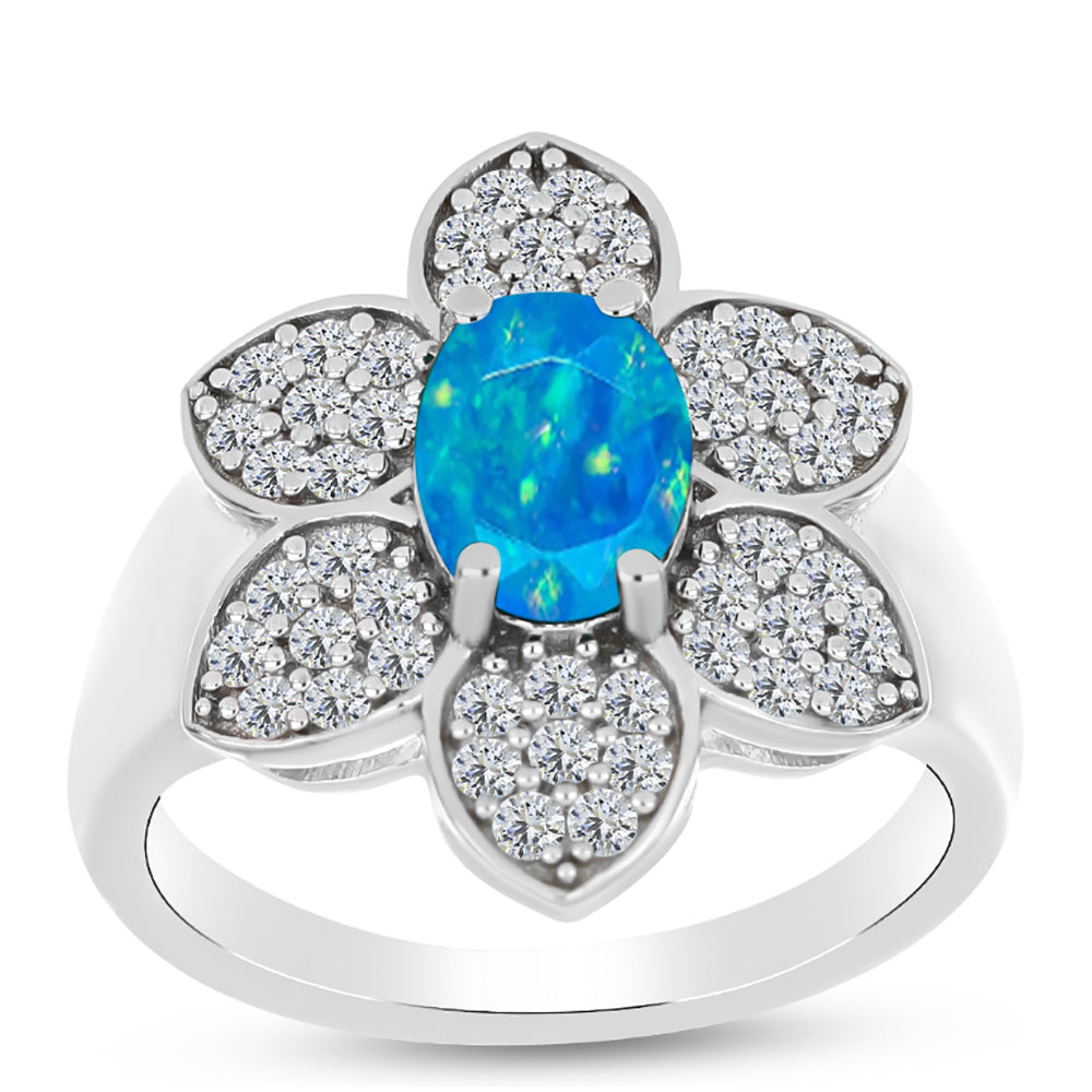 Inel din Argint 925 ( 4.28 grame ) cu Opal Albastru Etiopian Paraiba și Topaz Alb 1.56 Carate