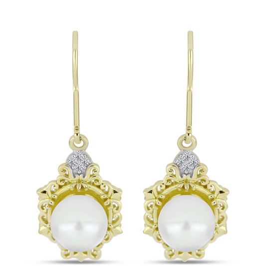Cercei din Argint 925 Placat cu Aur ( 4.27 grame ) cu Perlă de Apă Dulce Albă și Topaz Alb 5.98 Carate