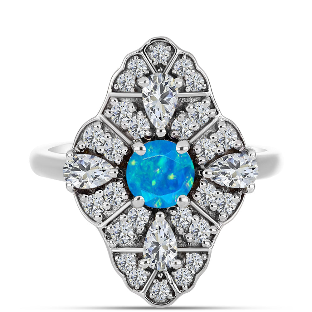 Inel din Argint 925 ( 4.35 grame ) cu Opal Albastru Etiopian Paraiba și Topaz Alb 2.31 Carate 1 