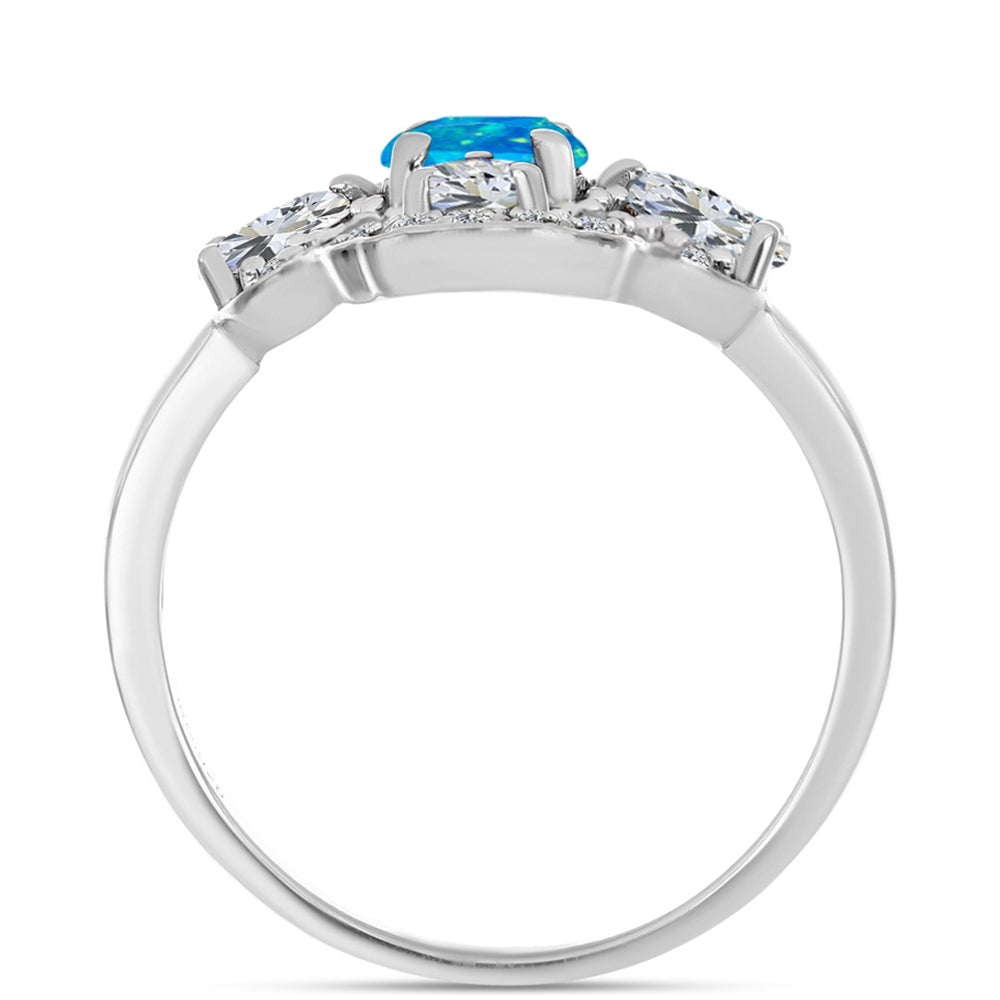Inel din Argint 925 ( 4.35 grame ) cu Opal Albastru Etiopian Paraiba și Topaz Alb 2.31 Carate