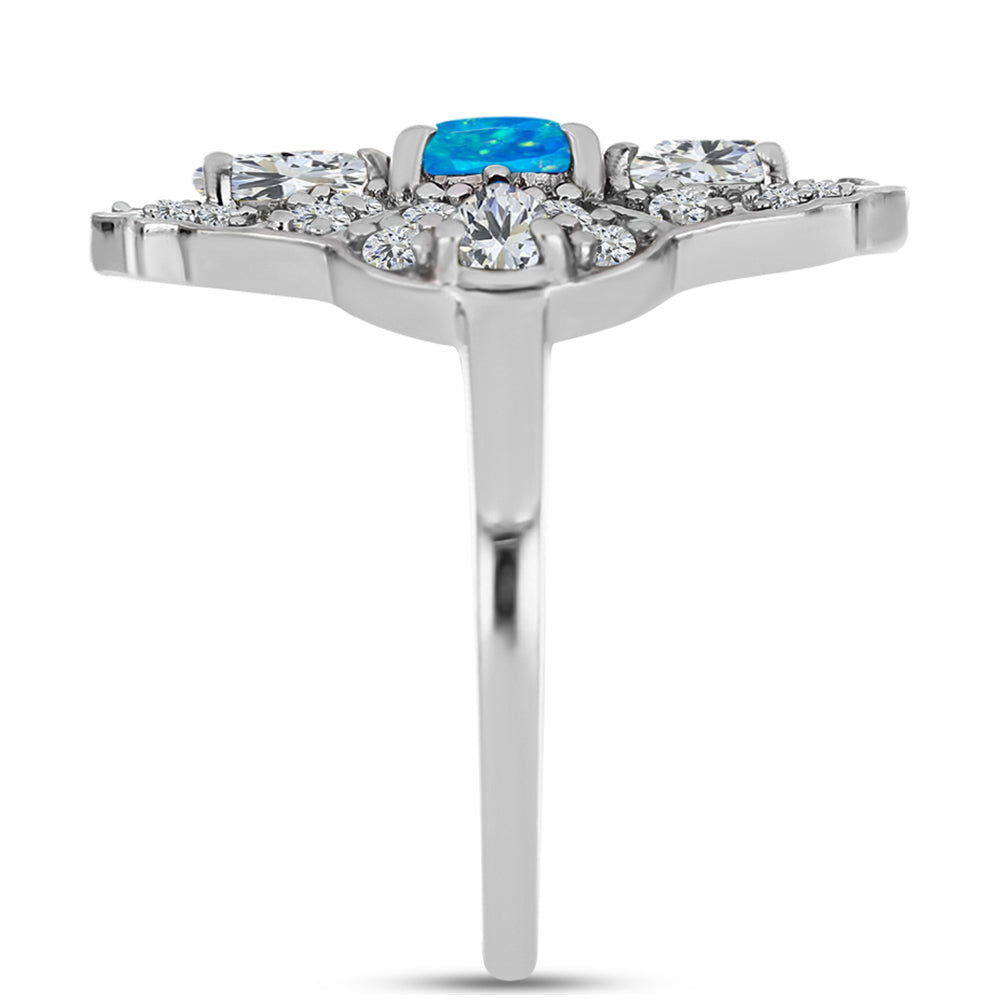 Inel din Argint 925 ( 4.35 grame ) cu Opal Albastru Etiopian Paraiba și Topaz Alb 2.31 Carate