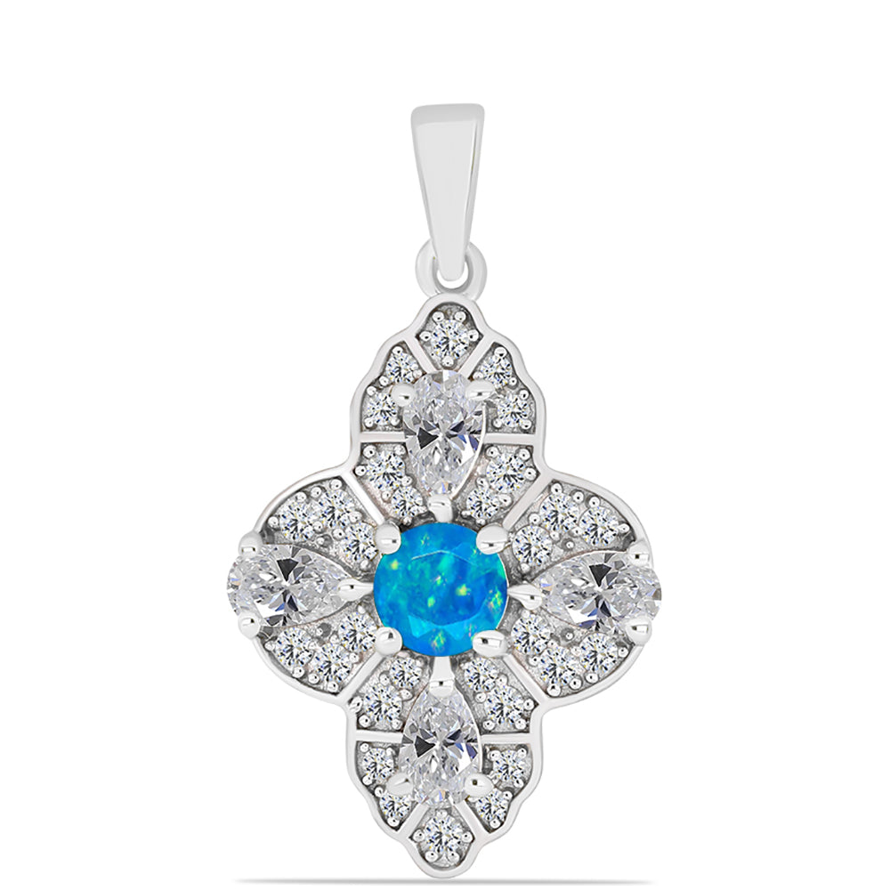 Pandantiv din Argint 925 ( 2.66 grame ) cu Opal Albastru Etiopian Paraiba și Topaz Alb 1.69 Carate 1 