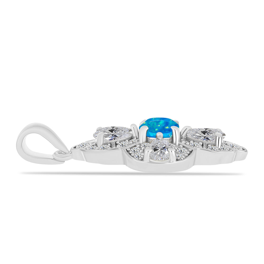 Pandantiv din Argint 925 ( 2.66 grame ) cu Opal Albastru Etiopian Paraiba și Topaz Alb 1.69 Carate