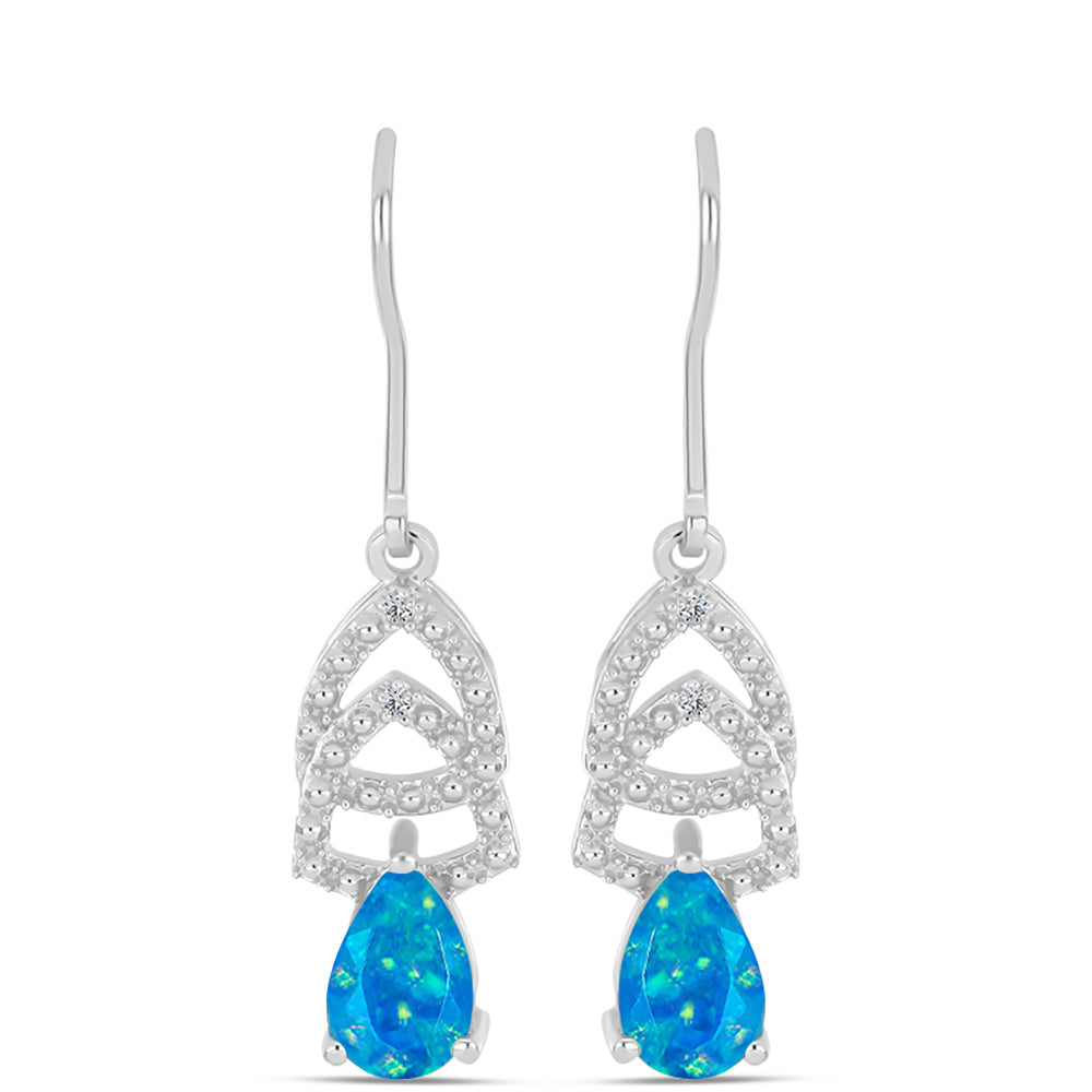 Cercei din Argint 925 ( 2.86 grame ) cu Opal Albastru Etiopian Paraiba și Topaz Alb 0.94 Carate 1 