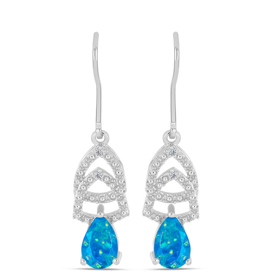 Cercei din Argint 925 ( 2.86 grame ) cu Opal Albastru Etiopian Paraiba și Topaz Alb 0.94 Carate