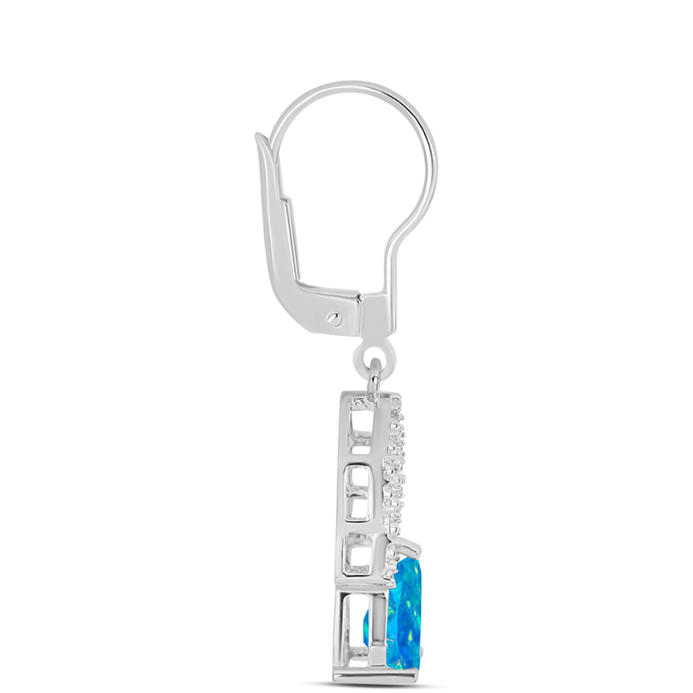 Cercei din Argint 925 ( 2.86 grame ) cu Opal Albastru Etiopian Paraiba și Topaz Alb 0.94 Carate 2 