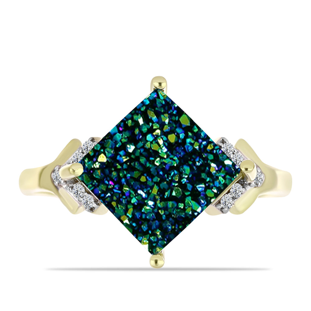Inel din Argint 925 Placat cu Aur ( 2.95 grame ) cu Drusy Verde și Topaz Alb 5.07 Carate