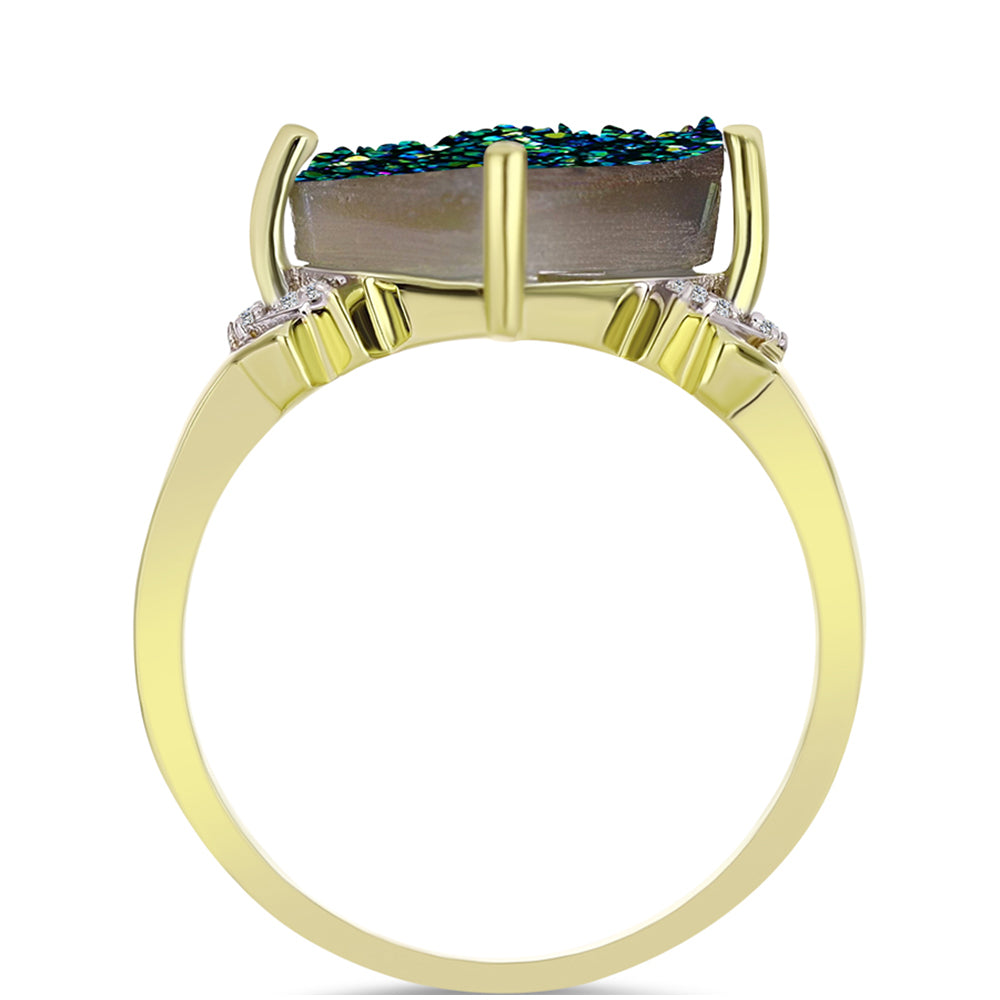 Inel din Argint 925 Placat cu Aur ( 2.95 grame ) cu Drusy Verde și Topaz Alb 5.07 Carate