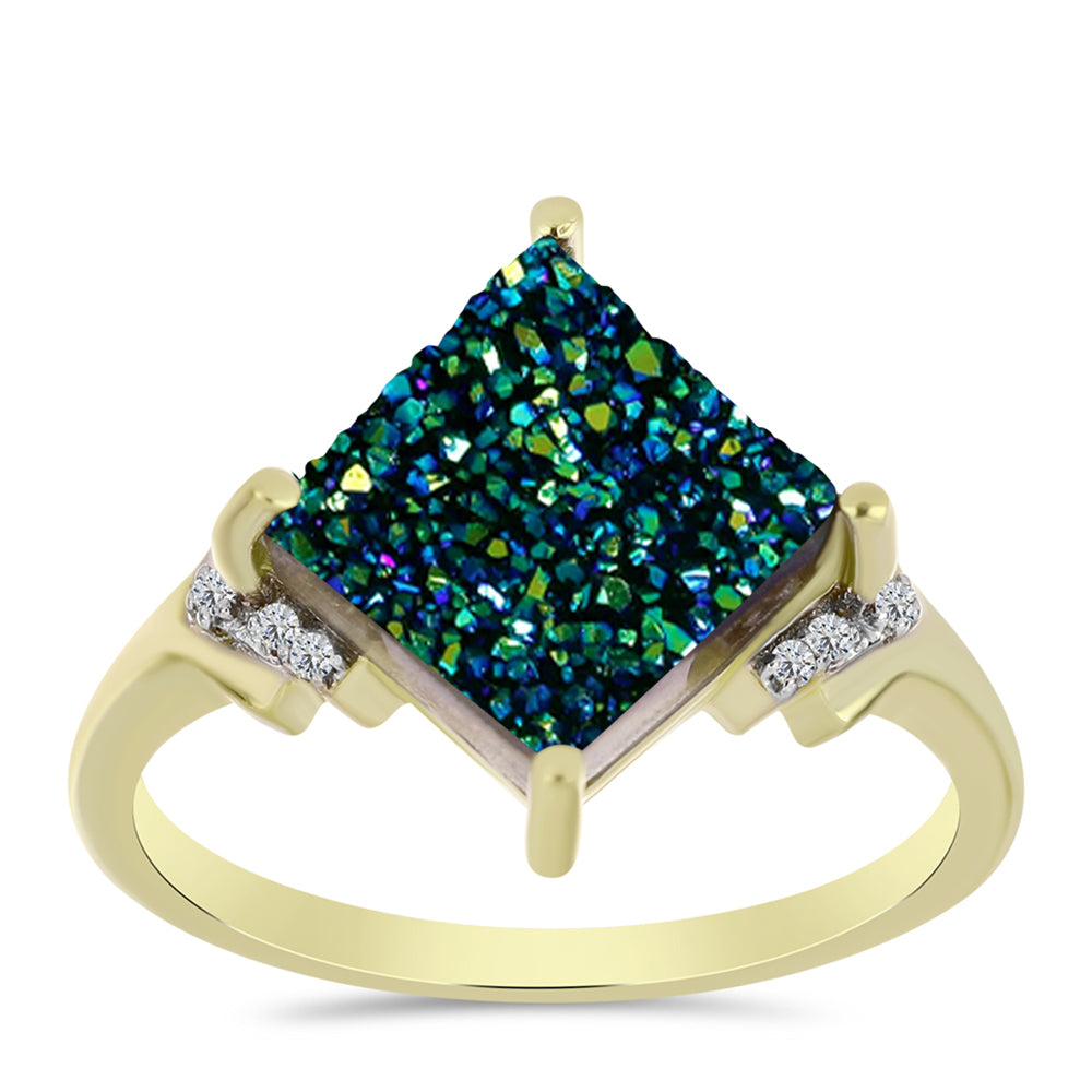 Inel din Argint 925 Placat cu Aur ( 2.95 grame ) cu Drusy Verde și Topaz Alb 5.07 Carate 3 