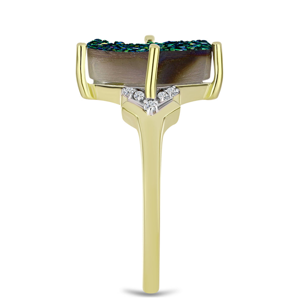 Inel din Argint 925 Placat cu Aur ( 2.95 grame ) cu Drusy Verde și Topaz Alb 5.07 Carate 4 