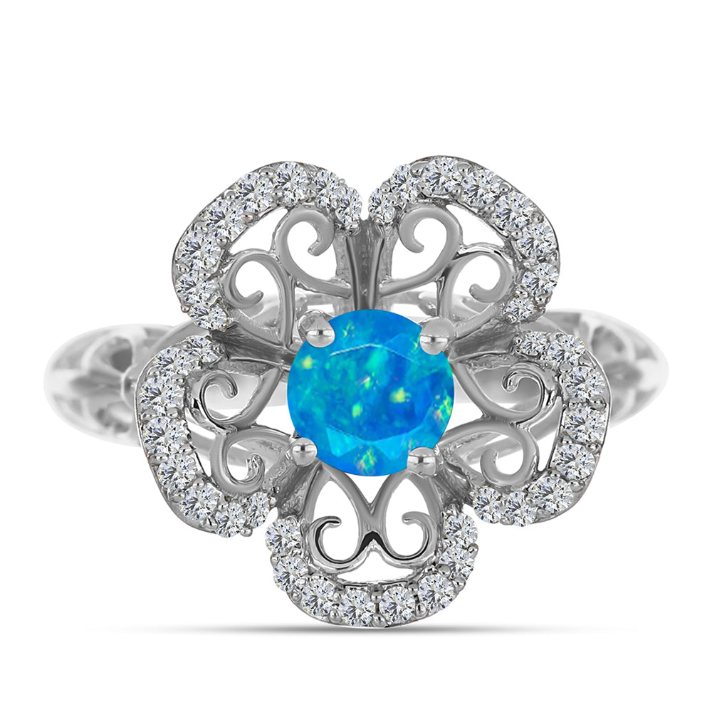 Inel din Argint 925 ( 4.51 grame ) cu Opal Albastru Etiopian Paraiba și Topaz Alb 0.97 Carate
