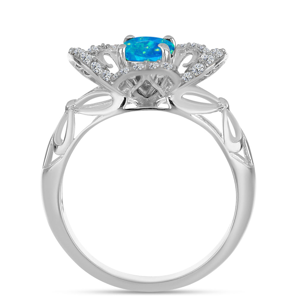 Inel din Argint 925 ( 4.51 grame ) cu Opal Albastru Etiopian Paraiba și Topaz Alb 0.97 Carate