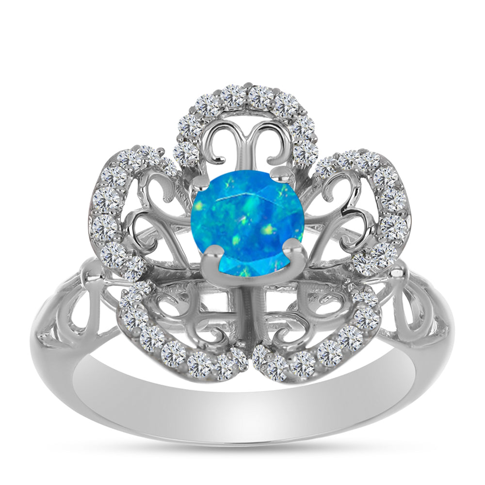 Inel din Argint 925 ( 4.51 grame ) cu Opal Albastru Etiopian Paraiba și Topaz Alb 0.97 Carate 3 