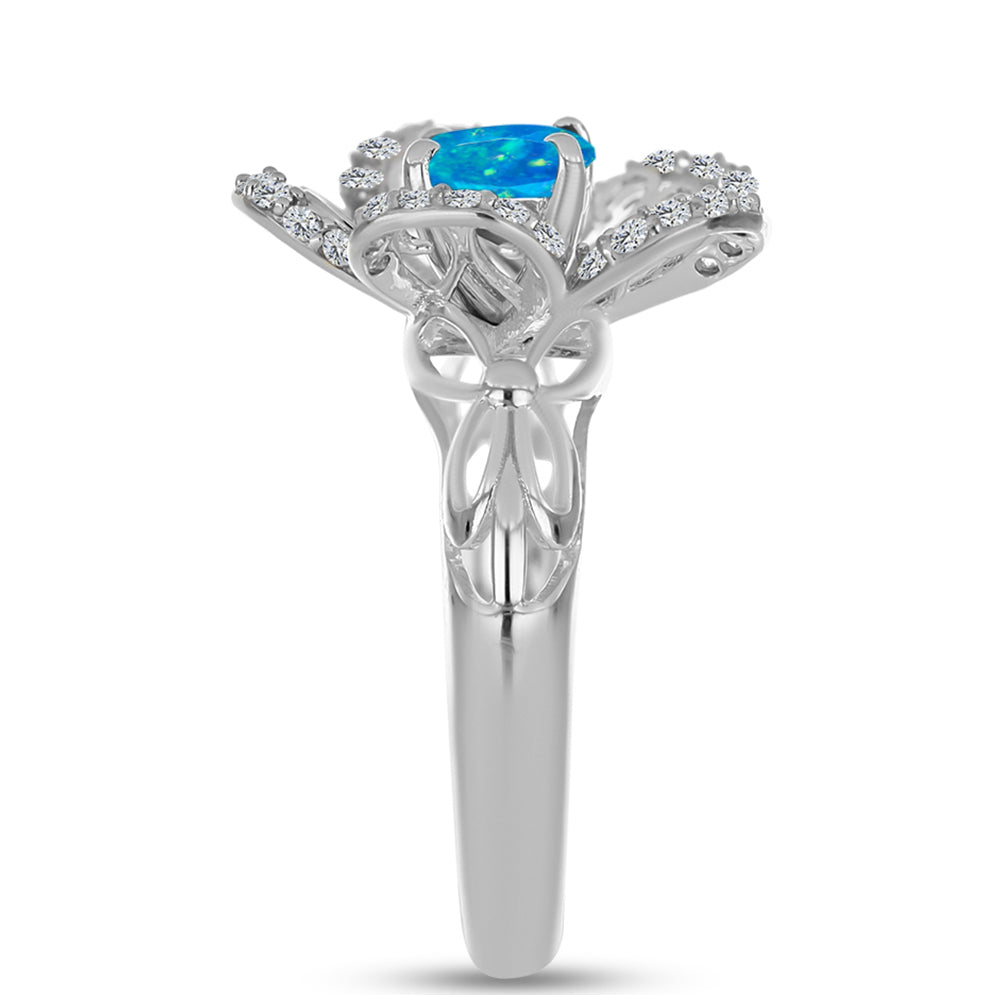 Inel din Argint 925 ( 4.51 grame ) cu Opal Albastru Etiopian Paraiba și Topaz Alb 0.97 Carate 4 