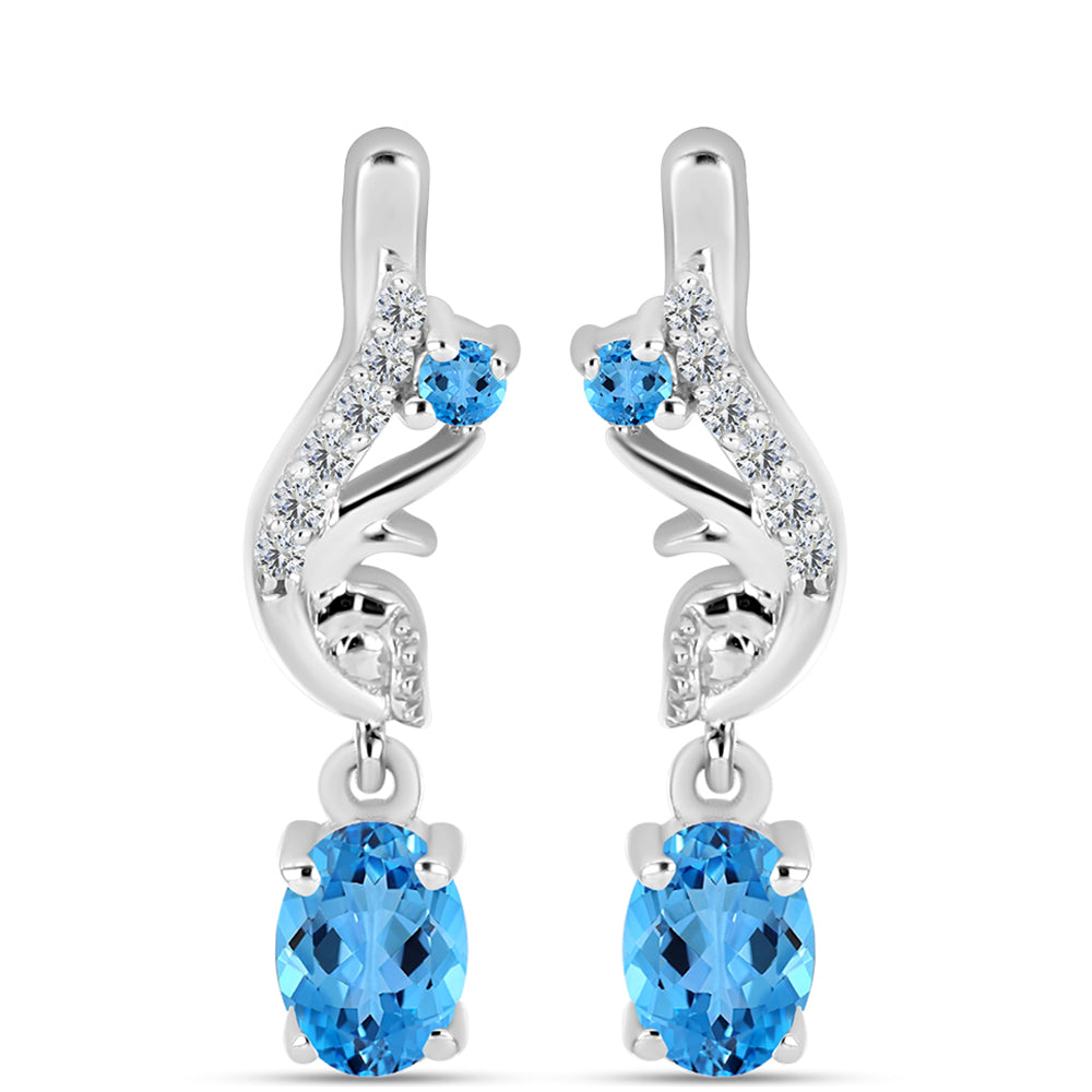 Cercei din Argint 925 ( 3.4 grame ) cu Topaz Swiss Blue și Topaz Alb 1.33 Carate