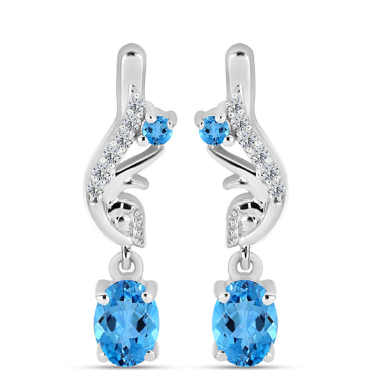 Cercei din Argint 925 ( 3.4 grame ) cu Topaz Swiss Blue și Topaz Alb 1.33 Carate