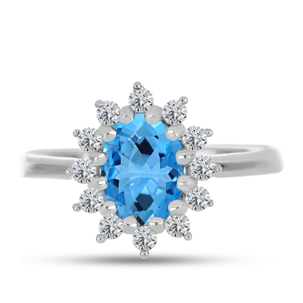 Inel din Argint 925 ( 2.06 grame ) cu Topaz Swiss Blue și Topaz Alb 1.75 Carate 1 
